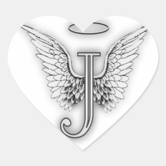 Angel Alphabet J Initial Letter Wings Halo Heart Sticker