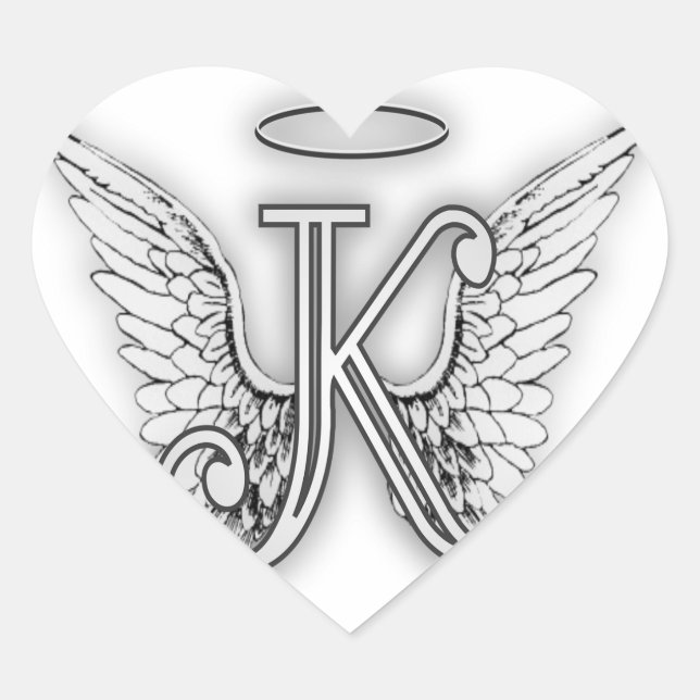 Angel Alphabet K Initial Letter Wings Halo Heart Sticker (Front)