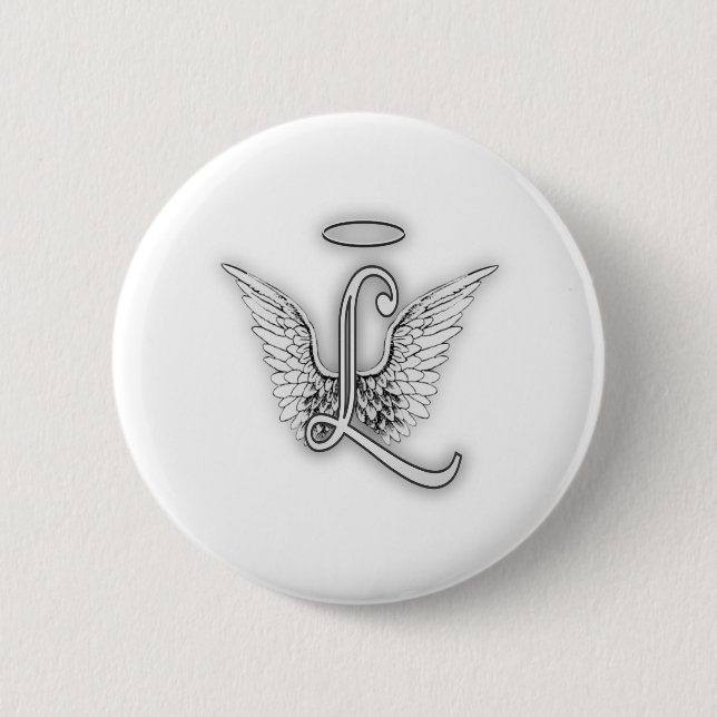 Angel Alphabet L Initial Letter Wings Halo 6 Cm Round Badge (Front)
