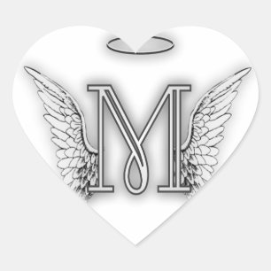 Angel Alphabet M Initial Letter Wings Halo Heart Sticker
