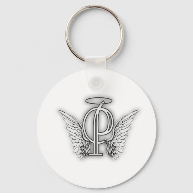 Angel Alphabet P Initial Letter Wings Halo Key Ring (Front)