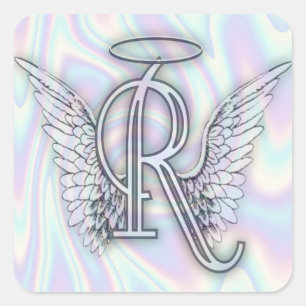 Angel Alphabet R Initial Letter Wings Halo Square  Square Sticker