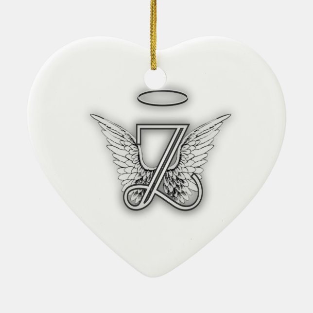 Angel Alphabet Z Initial Letter Wings Halo Ceramic Tree Decoration (Back)