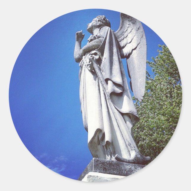 Angel and a bright blue sky classic round sticker (Front)