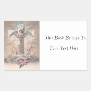 Angel and Cross Easter Photo Name Plate Rectangular Sticker