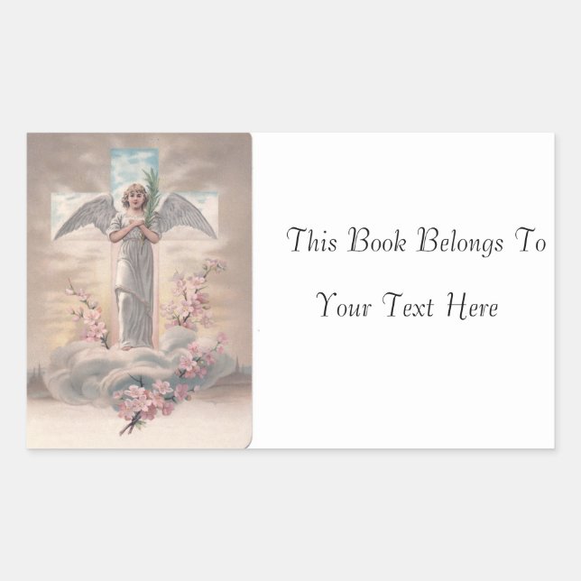 Angel and Cross Easter Photo Name Plate Rectangular Sticker (Front)