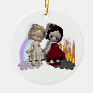 angel and devil cutie girls ceramic tree decoration