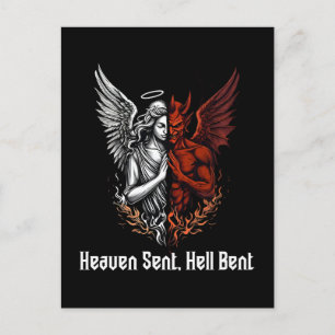 Angel and Devil Half Heaven Sent Hell Bent Holiday Postcard