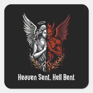 Angel and Devil Half Heaven Sent Hell Bent Square Sticker
