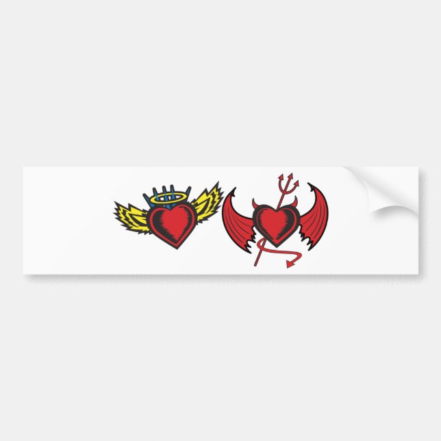 Angel and Devil Hearts Bumper Sticker (Front)