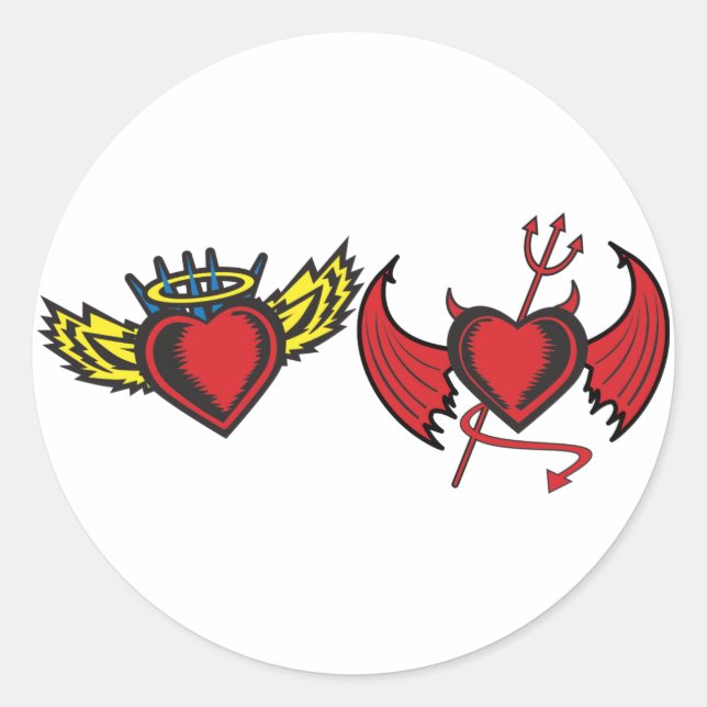 Angel and Devil Hearts Classic Round Sticker (Front)