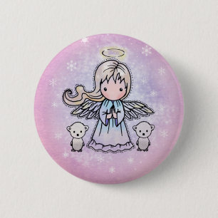 Angel and Polar Bears Holiday Pin Button