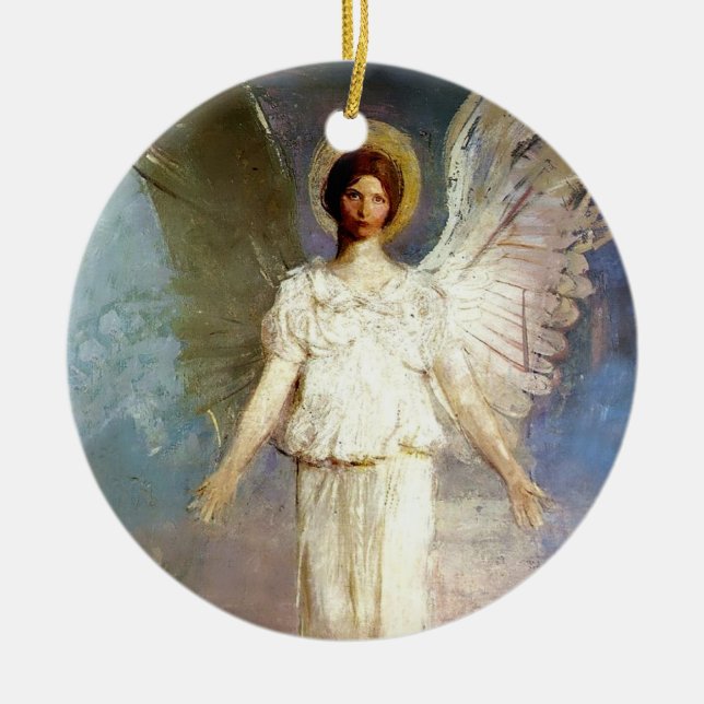 “Angel at Noon” by Abbott Thayer Ceramic Tree Decoration (Front)