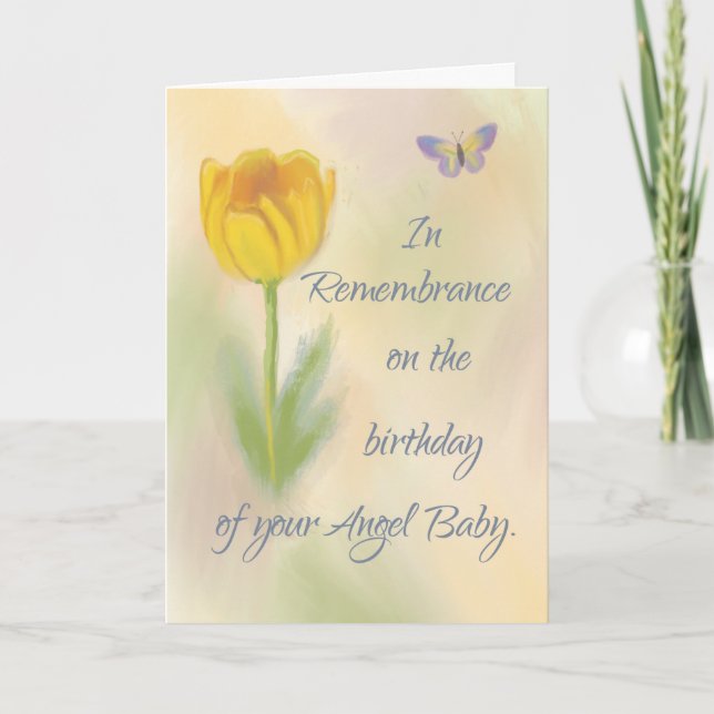 Angel Baby Birthday Remembrance Watercolor Flower Card (Front)