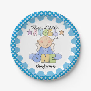 Angel Baby Boy 1st Birthday Paper Plates