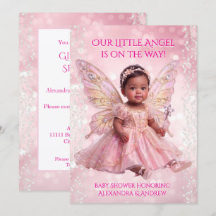 Angel Baby Shower Pink Gold Fairy Wings Ethnic Invitation