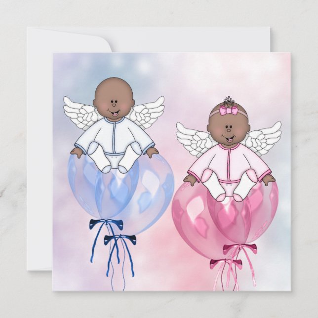 Angel Balloons African American Gender Reveal Invitation (Front)