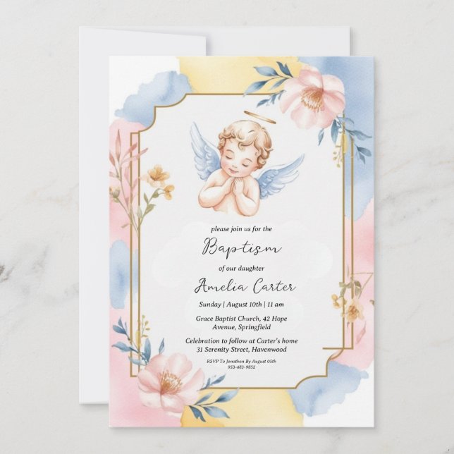 angel baptism invitations (Front)
