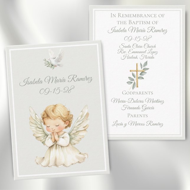 Angel baptism praying child green membrance card (Creator Uploaded)