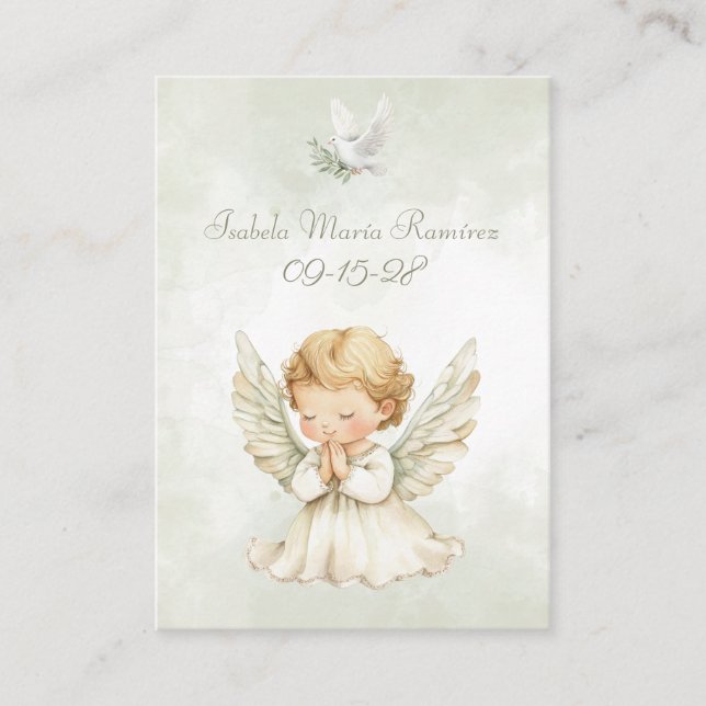 Angel baptism praying child remembrance card (Front)
