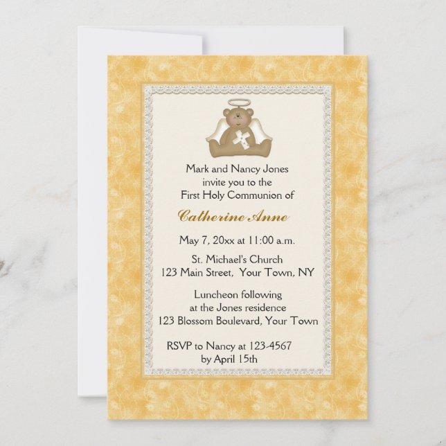 Angel Bear, Yellow Daisy Religious Invitation (Front)