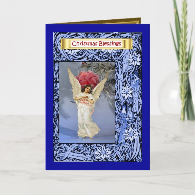 Angel beside a Christmas tree Holiday Card (Front)