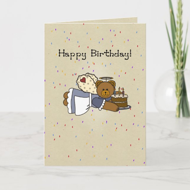 Angel Birthday Bear Cake Card (Front)