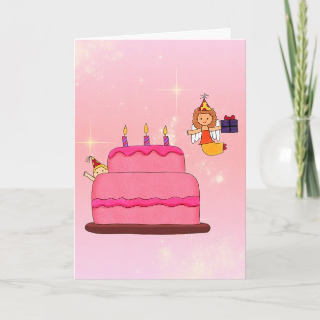 Angel Birthday Cake Folded Greeting Card (Front)