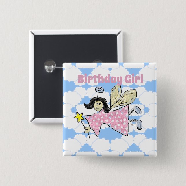 Angel Birthday Girl Button Badge (Front & Back)