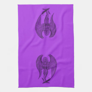 Angel black and purple Design Tea Towel
