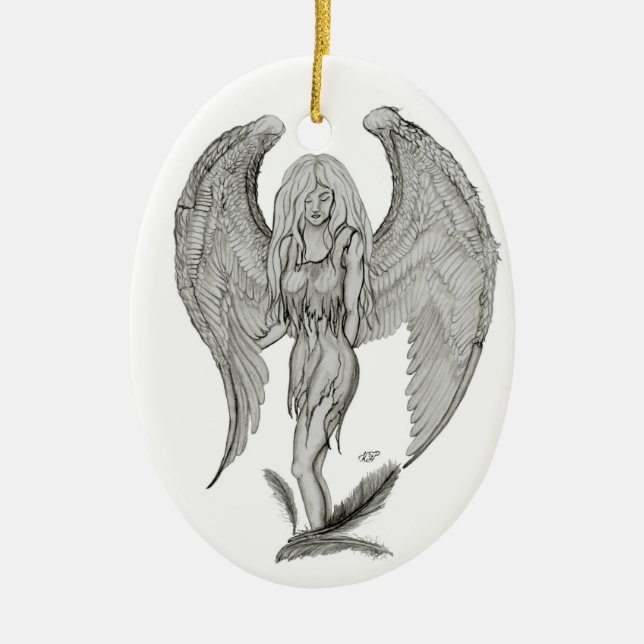 Angel Black and white Design Ceramic Tree Decoration (Front)