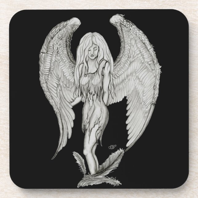 Angel - black and white Design Coaster (Front)