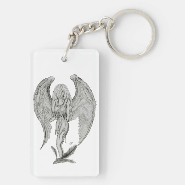 Angel - black and white Design Key Ring (Back)