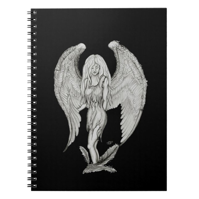 Angel black and white design spiral notebook (Front)