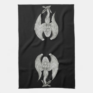 Angel black and white Design Tea Towel
