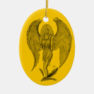 Angel Black and yellow design Ceramic Tree Decoration