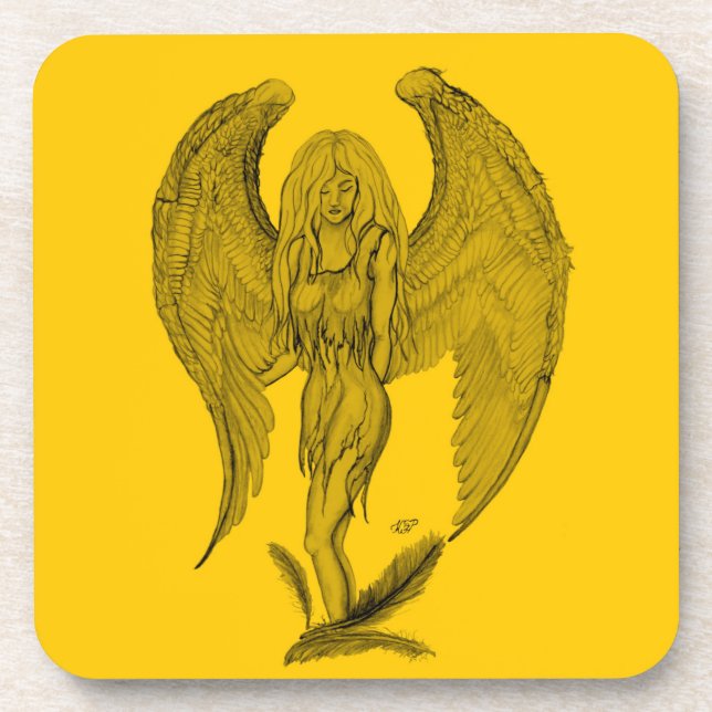 Angel Black and yellow design Coaster (Front)