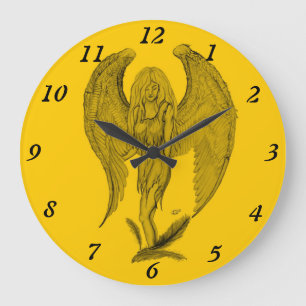 Angel - black and yellow design large clock