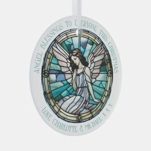 Angel Blessing Teal And Aqua Stained  Glass Tree Decoration