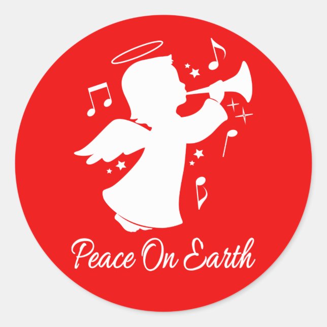 Angel Blowing a Trumpet with Notes Classic Round Sticker (Front)