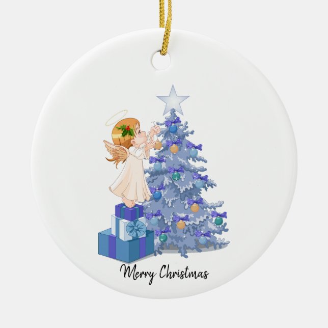 Angel Blue & Purple Christmas Tree  Ceramic Tree Decoration (Front)