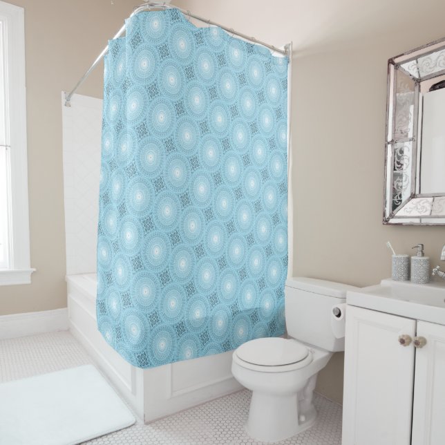 Angel blue teal swirl pattern shower curtain (In Situ)
