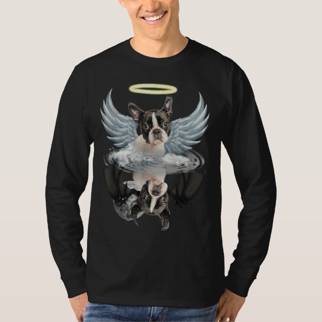 Angel Boston Terrier Shadow Under Water Devil Bost T-Shirt (Front)