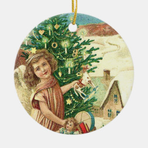 Angel bringing Christmas gifts and presents Ceramic Tree Decoration