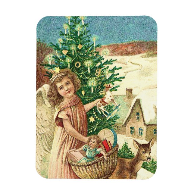 Angel bringing Christmas gifts and presents Magnet (Vertical)