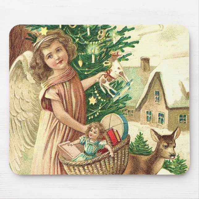 Angel bringing Christmas gifts and presents Mouse Pad (Front)