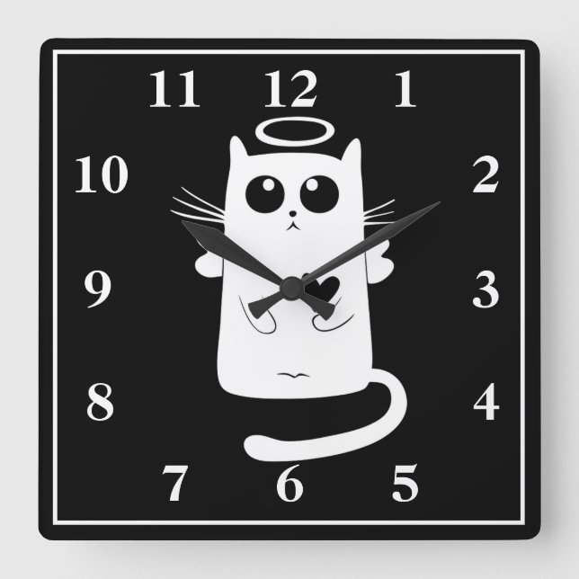 Angel Cat Square Wall Clock (Front)