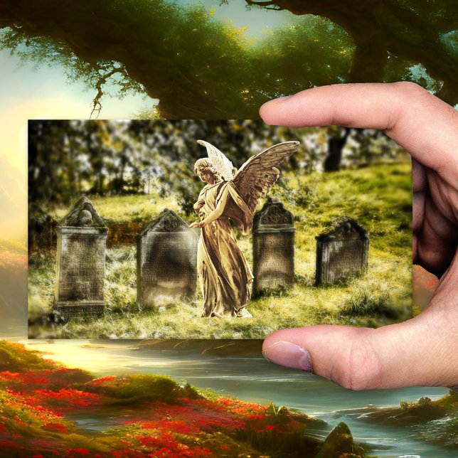Angel Cemetery Funeral Director Business Card (Business card with an image of an angel blessing the deceased on the cemetery - undertaker - funeral)