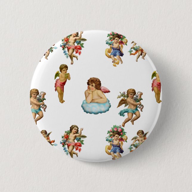 angel cherub antique 6 cm round badge (Front)