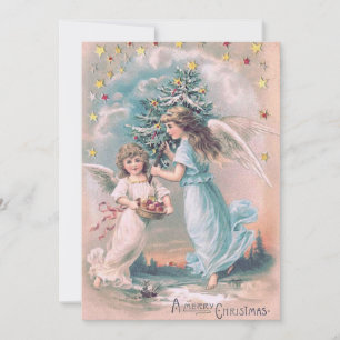 Angel Cherub Christmas Tree Apple Stars Invitation
